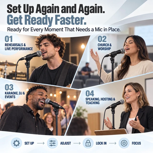 Alt view image 7 of 7 - 2 Pack Mic Clip, 5/8" Male to 3/8" Female Adapters | Secure, Adjustable Mic Positioning for Live Shows, Worship Services, and Event Setups