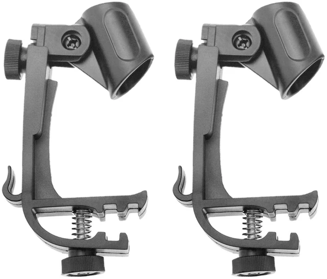 Main image of Adjustable Drum Rim Mic Clips, Microphone Mount Clamp (Pack of 2) | Rim-Mount Mic Clips Position Microphones Without a Floor Stand, Check Drum Rim and Microphone Fit Before Purchase
