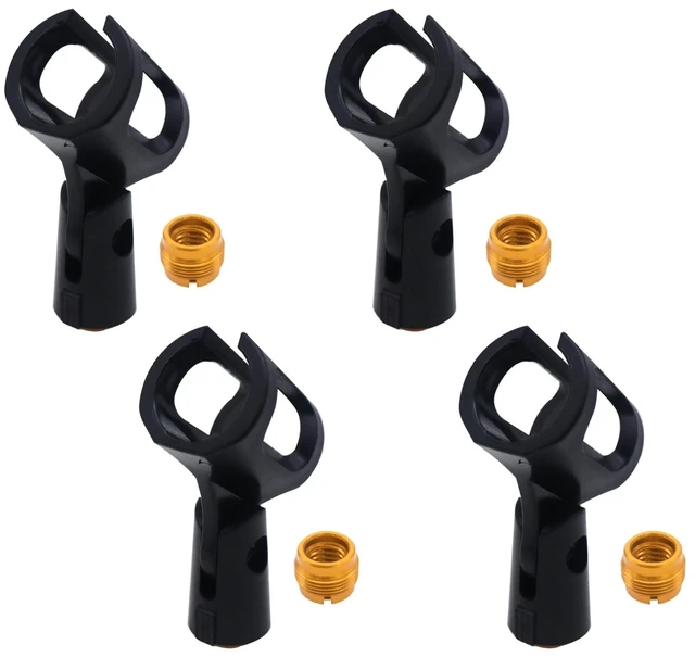 Main image of 4-Pack Adjustable Rubber Microphone Holder Clips 29-32mm Black | shockproof rubber build, flexible clamp mount, handheld mic stand fit, adjustable inner diameter, stage studio