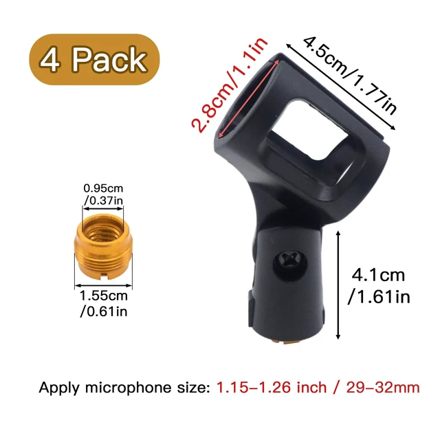 Alt view image 2 of 6 - 4-Pack Adjustable Rubber Microphone Holder Clips 29-32mm Black | shockproof rubber build, flexible clamp mount, handheld mic stand fit, adjustable inner diameter, stage studio
