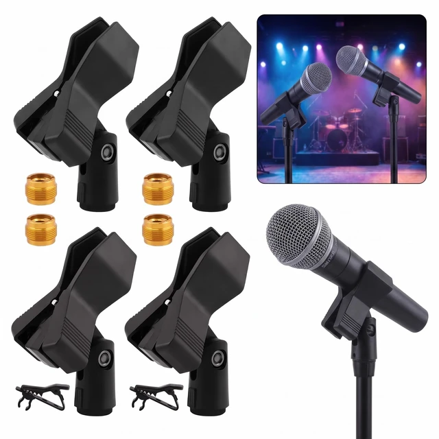 Main image of Microphone Clips for Stand Set, Durable Microphone Holders with 5/8" Male to 3/8" Female Screw Adapters, Adjustable Mic Stand Clamps for 1.141.26Inch Mics