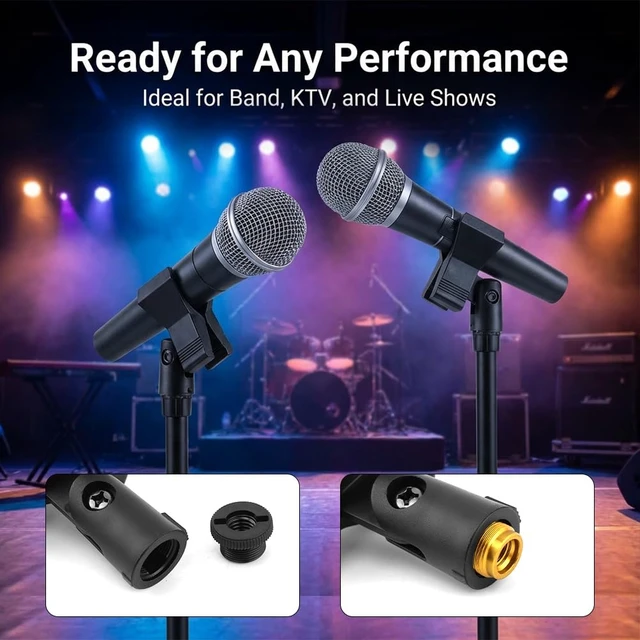 Alt view image 2 of 7 - Mic Clips for Stands Set, 4 pcs Universal Adjustable Microphone Clip Holder with 5/8 Inch Male to 3/8 Inch Female Screw Adapter and 2 Lapel Mic-Clip, Secure Clamp for Mic Stands(COLOR:Black)