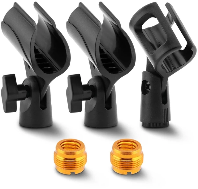 Main image of 3 pcs Universal Microphone Clip Holder, Adjustable Mic Holder for Stand with 2 pcs 5/8" Male to 3/8" Female Screw Adapter for Wired Wireless Microphone Stand(black)