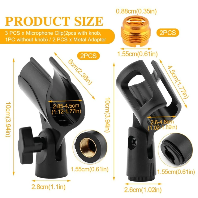 Alt view image 2 of 7 - 3 PCS Microphone Clip Holder with 5/8" Male to 3/8" Female Screw Adapter | Universal Microphone Clip Holder, Adjustable Mic Holder for Stand 5/8" to 3/8" Adapter for Wired Wireless Microphones