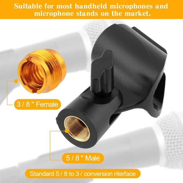 Alt view image 6 of 7 - 3 pcs Universal Microphone Clip Holder, Adjustable Mic Holder for Stand with 2 pcs 5/8" Male to 3/8" Female Screw Adapter for Wired Wireless Microphone Stand(black)