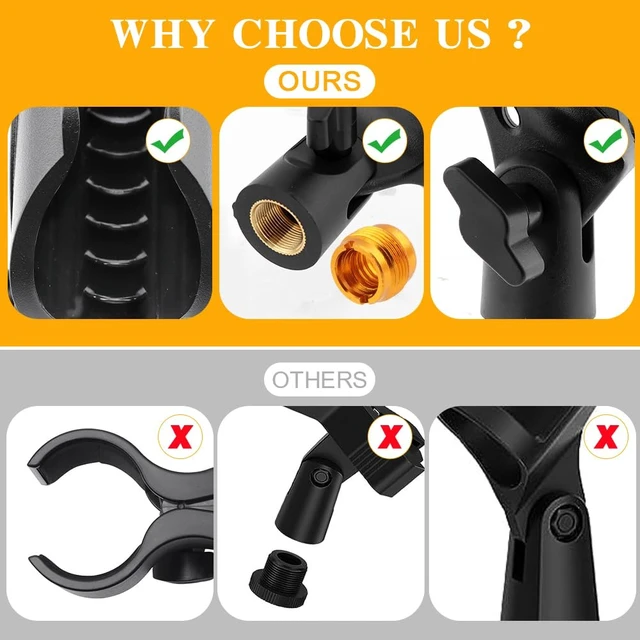 Alt view image 5 of 7 - 3 PCS Microphone Clip Holder with 5/8" Male to 3/8" Female Screw Adapter | Universal Microphone Clip Holder, Adjustable Mic Holder for Stand 5/8" to 3/8" Adapter for Wired Wireless Microphones