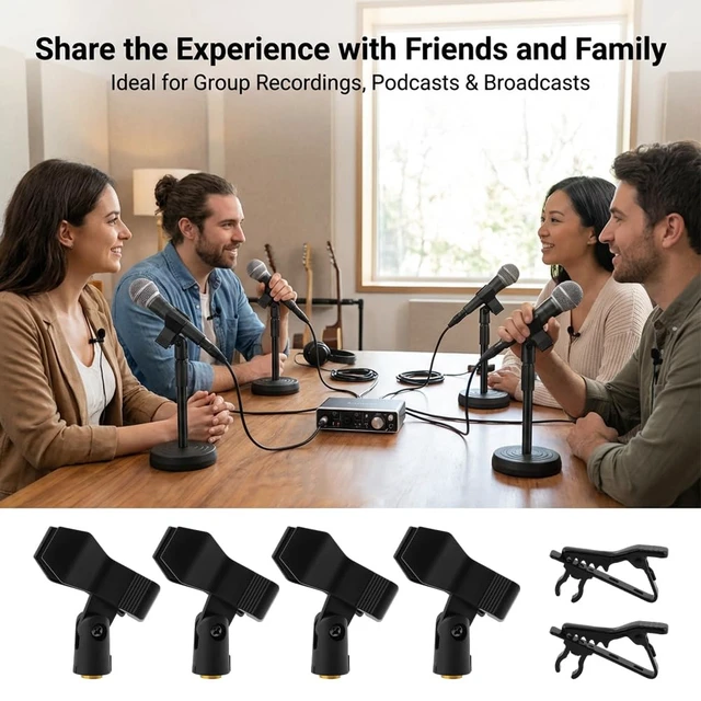 Alt view image 7 of 7 - Mic Clips for Stands Set, 4 pcs Universal Adjustable Microphone Clip Holder with 5/8 Inch Male to 3/8 Inch Female Screw Adapter and 2 Lapel Mic-Clip, Secure Clamp for Mic Stands(COLOR:Black)