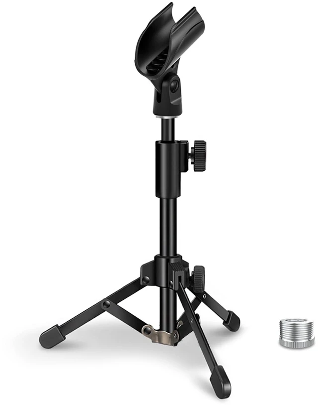 Main image of Desk Mic Stand, Portable Foldable Microphone Tripod with Mic Clip Holder Adjustable Microphone Stand Desk Table for Blue Yeti Snowball Spark and Other Dynamic Microphones
