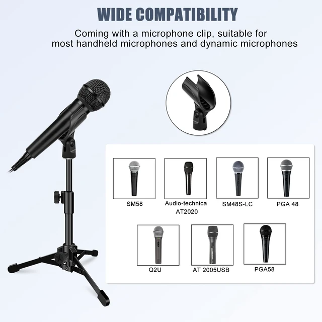 Alt view image 4 of 7 - Desk Mic Stand, Portable Foldable Microphone Tripod with Mic Clip Holder Adjustable Microphone Stand Desk Table for Blue Yeti Snowball Spark and Other Dynamic Microphones