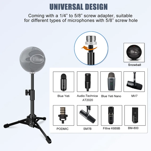 Alt view image 5 of 7 - Desk Mic Stand, Portable Foldable Microphone Tripod with Mic Clip Holder Adjustable Microphone Stand Desk Table for Blue Yeti Snowball Spark and Other Dynamic Microphones