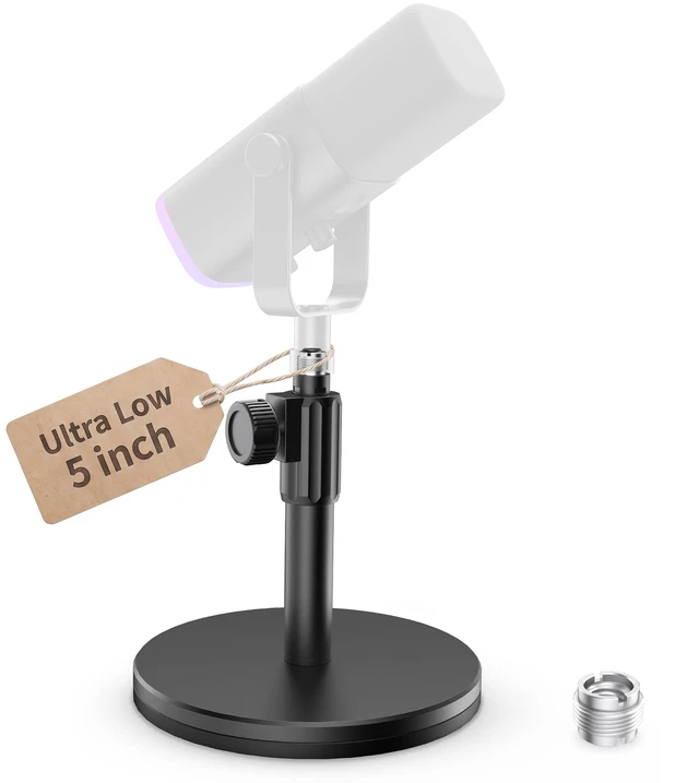 Main image of Ultra Low 5" Desktop Microphone Stand Holder Mic Stand Desk | for Fifine Shure Blue Yeti, All-Metal Construction, Weighted Iron Base, Height Adjustable, 6.6lb Weight Capacity