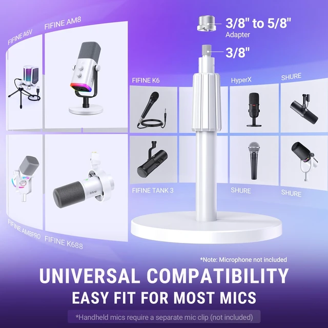 Alt view image 4 of 7 - BS1W Desktop Mic Stand With Adjustable Height Stand for Streaming | Gaming Desk Mic Stand, Up to 4.4lbs, Flat-Base, 3/8" & 5/8" Screw Adapter, for podcast Content Creating
