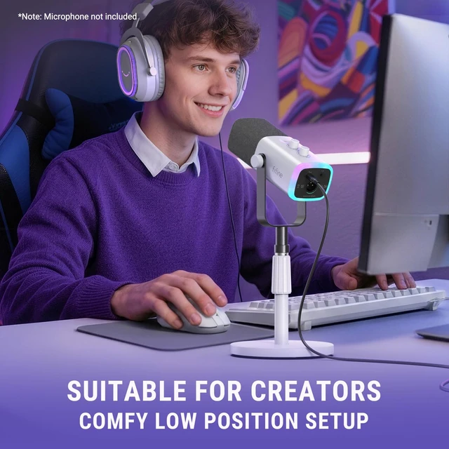 Alt view image 6 of 7 - BS1W Desktop Mic Stand With Adjustable Height Stand for Streaming | Gaming Desk Mic Stand, Up to 4.4lbs, Flat-Base, 3/8" & 5/8" Screw Adapter, for podcast Content Creating