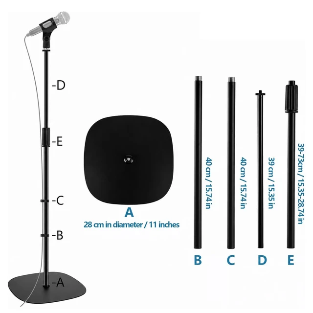 Alt view image 5 of 7 - Microphone Stand Floor, Boom Mic Stand with Weighted Base | 45''-75'' Height Adjustable, 2 Clips & 3/8'' to 5/8'' Adapter Compatible with Blue Yeti HyperX QuadCast Shure SM58