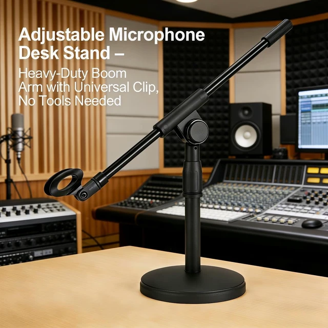 Alt view image 2 of 7 - Heavy-Duty Tabletop Microphone Stand - Universal Adjustable Mic Holder with Shock Mount & Non-Slip Base for Recording, Streaming, Podcasting