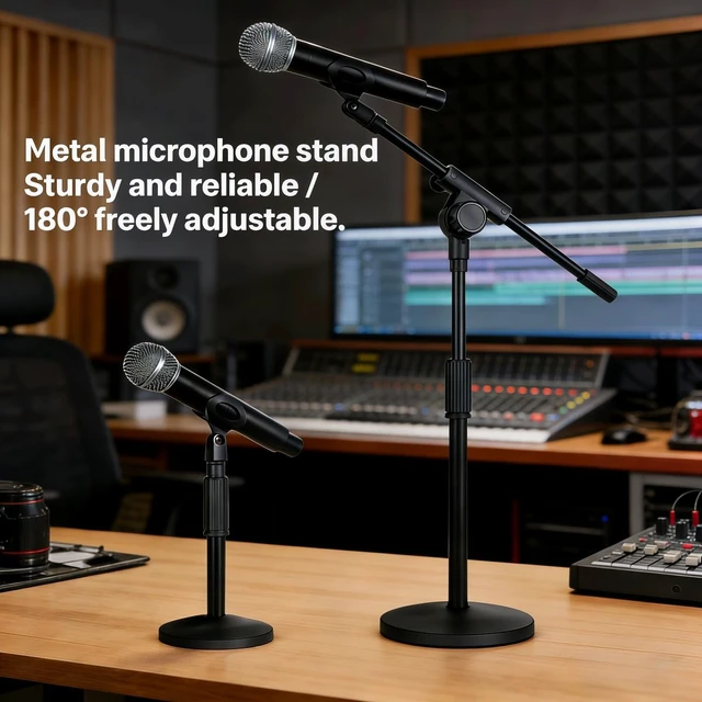 Alt view image 5 of 7 - Heavy-Duty Tabletop Microphone Stand - Universal Adjustable Mic Holder with Shock Mount & Non-Slip Base for Recording, Streaming, Podcasting
