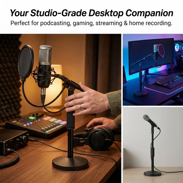 Alt view image 7 of 7 - Heavy-Duty Tabletop Microphone Stand - Universal Adjustable Mic Holder with Shock Mount & Non-Slip Base for Recording, Streaming, Podcasting