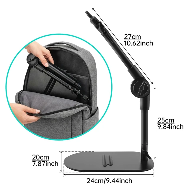 Alt view image 4 of 7 - Desk Microphone Stand Weighted Base Mic Holder for Podcast Stream Recording | Steel base load 2.2lb. 3/8" 5/8" 1/4" Adapters. Adjustable Dual pivot 180° angle.Non-slip pads.