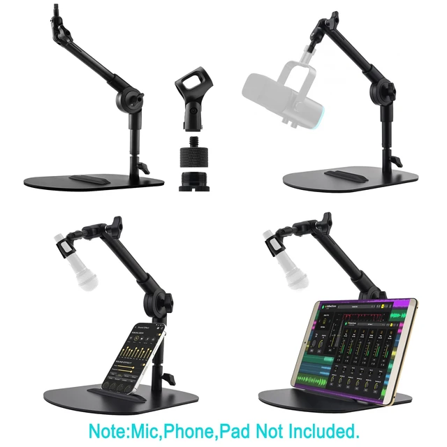 Alt view image 7 of 7 - Desk Microphone Stand Weighted Base Mic Holder for Podcast Stream Recording | Steel base load 2.2lb. 3/8" 5/8" 1/4" Adapters. Adjustable Dual pivot 180° angle.Non-slip pads.