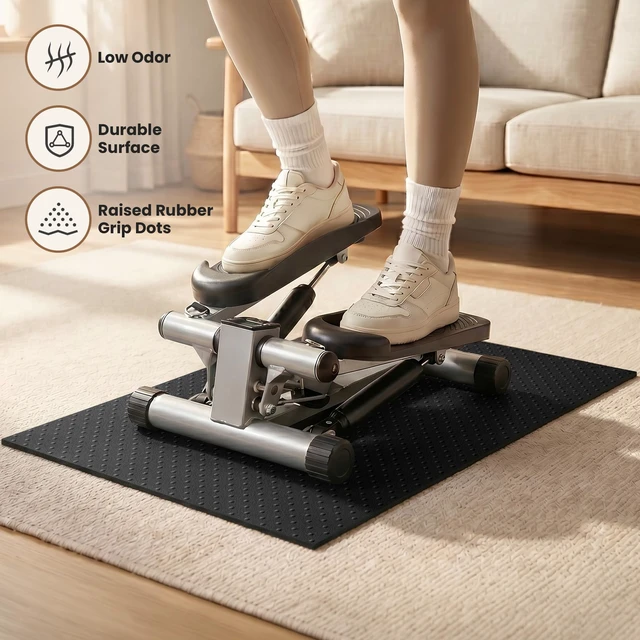 Alt view image 5 of 7 - Double-Sided Felt Elliptical Mat, 26" x 18", Non-Slip Stepper Mat | Raised Dot Non-Slip Texture Exercise equipment mat protects floors helps reduce noise and vibration under machines