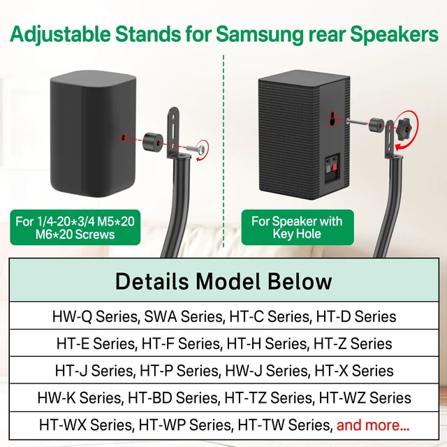 Alt view image 2 of 7 - Speaker Stand Pair for Samsung Stands and Wall Mount - 33" to 42" Height Adjust Floor Stand for Samsung Surround Sound Rear Speakers with Keyhole & Thread Hole