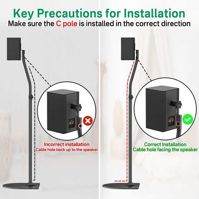 Alt view image 4 of 7 - Speaker Stand Pair for Samsung Stands and Wall Mount - 33" to 42" Height Adjust Floor Stand for Samsung Surround Sound Rear Speakers with Keyhole & Thread Hole