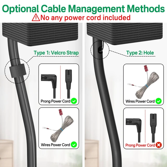 Alt view image 5 of 7 - Speaker Stand Pair for Samsung Stands and Wall Mount - 33" to 42" Height Adjust Floor Stand for Samsung Surround Sound Rear Speakers with Keyhole & Thread Hole
