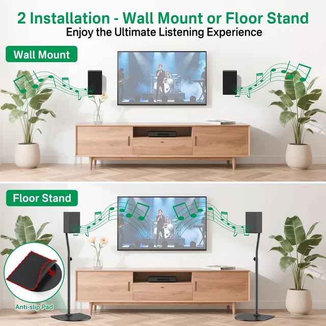 Alt view image 6 of 7 - Speaker Stand Pair for Samsung Stands and Wall Mount - 33" to 42" Height Adjust Floor Stand for Samsung Surround Sound Rear Speakers with Keyhole & Thread Hole