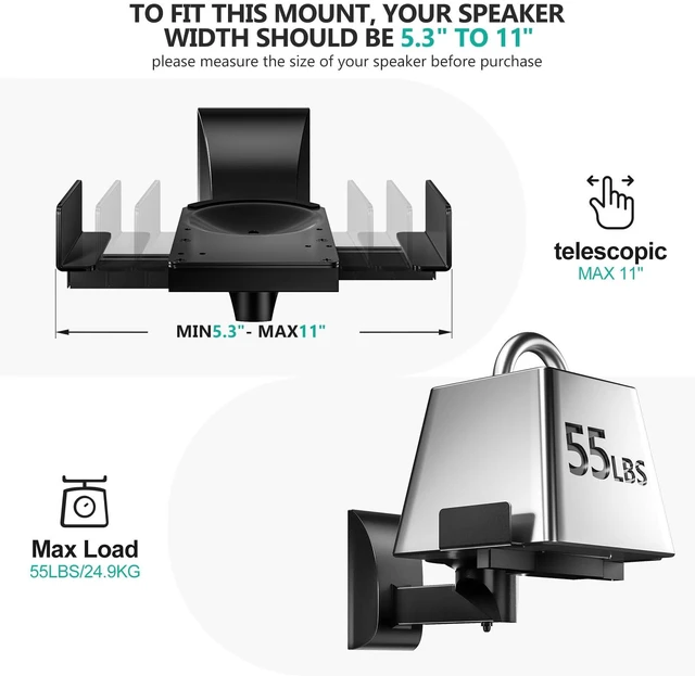 Alt view image 5 of 7 - Surround Sound Speaker Wall Mount with Adjustable Swivel Tilt Angle | Speaker Stands Hold Up to 55 Lbs, Standard Bookshelf Speaker Mount for Living Room, Home Theater, (SWM201), 2 Pack, Black