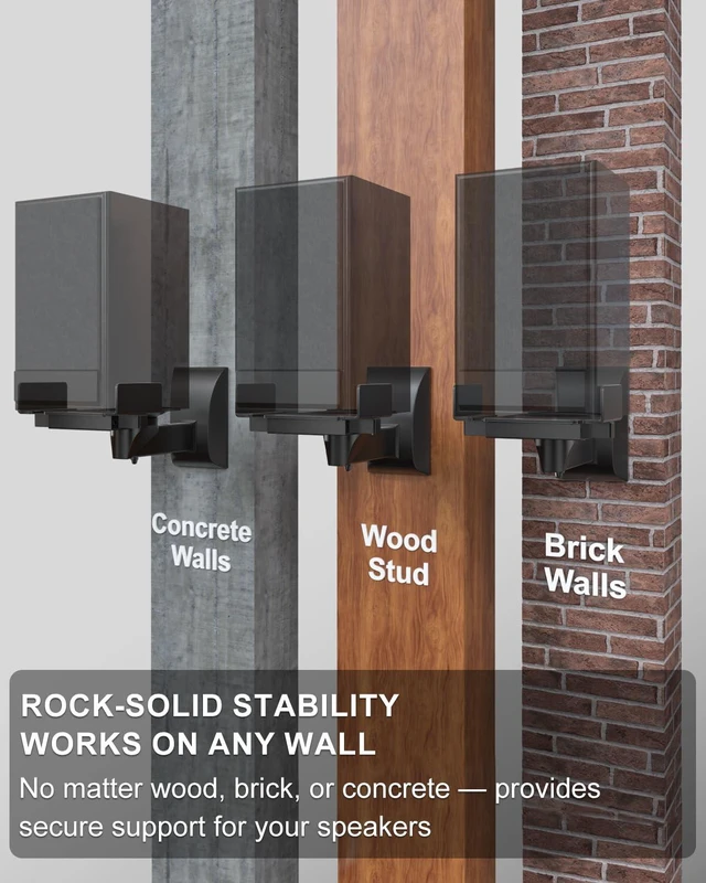 Alt view image 7 of 7 - Surround Sound Speaker Wall Mount with Adjustable Swivel Tilt Angle | Speaker Stands Hold Up to 55 Lbs, Standard Bookshelf Speaker Mount for Living Room, Home Theater, (SWM201), 2 Pack, Black