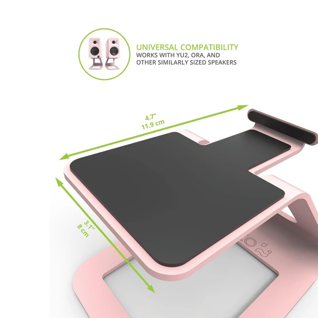 Alt view image 5 of 7 - SE2 Elevated Desktop Speaker Stands for Small Speakers & Compact 2-3 Studio Monitors | 3.8 Tall | Supports 7.1 lbs | Damping 1.5 mm Silicone Padding | Pair | Pink