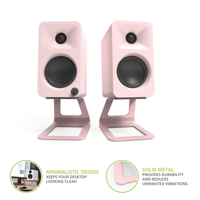 Alt view image 2 of 7 - SE2 Elevated Desktop Speaker Stands for Small Speakers & Compact 2-3 Studio Monitors | 3.8 Tall | Supports 7.1 lbs | Damping 1.5 mm Silicone Padding | Pair | Pink