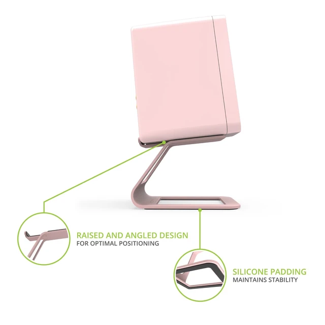 Alt view image 3 of 7 - SE2 Elevated Desktop Speaker Stands for Small Speakers & Compact 2-3 Studio Monitors | 3.8 Tall | Supports 7.1 lbs | Damping 1.5 mm Silicone Padding | Pair | Pink