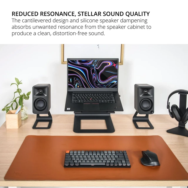 Alt view image 7 of 7 - SE2 Elevated Desktop Speaker Stands for Small Speakers & Compact 2-3 Studio Monitors | 3.8 Tall | Supports 7.1 lbs | Damping 1.5 mm Silicone Padding | Pair | Pink