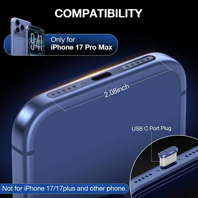 Alt view image 2 of 7 - Speaker Protector Compatible with iPhone 17 Pro Max USB C Dust Plug(Blue) | Metal Mesh Dust Cover, Cleaning Tools, Deep Blue