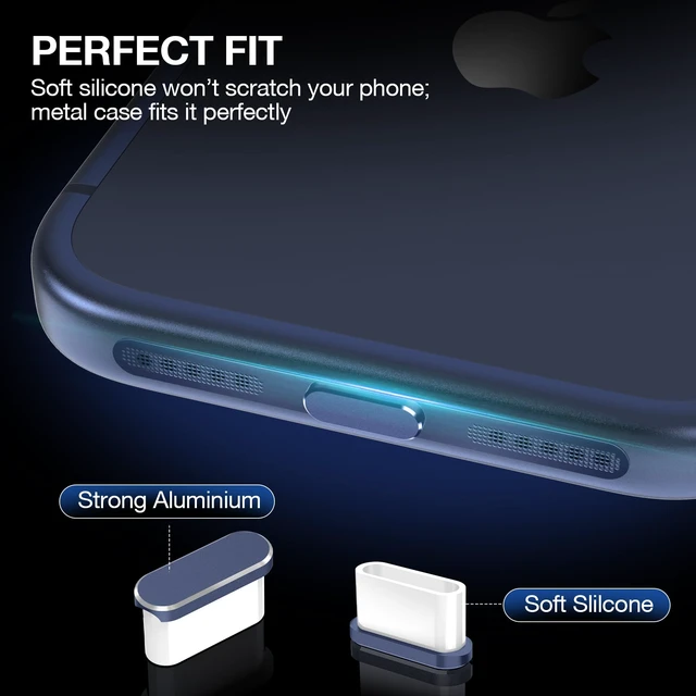 Alt view image 6 of 7 - Speaker Protector Compatible with iPhone 17 Pro Max USB C Dust Plug(Blue) | Metal Mesh Dust Cover, Cleaning Tools, Deep Blue