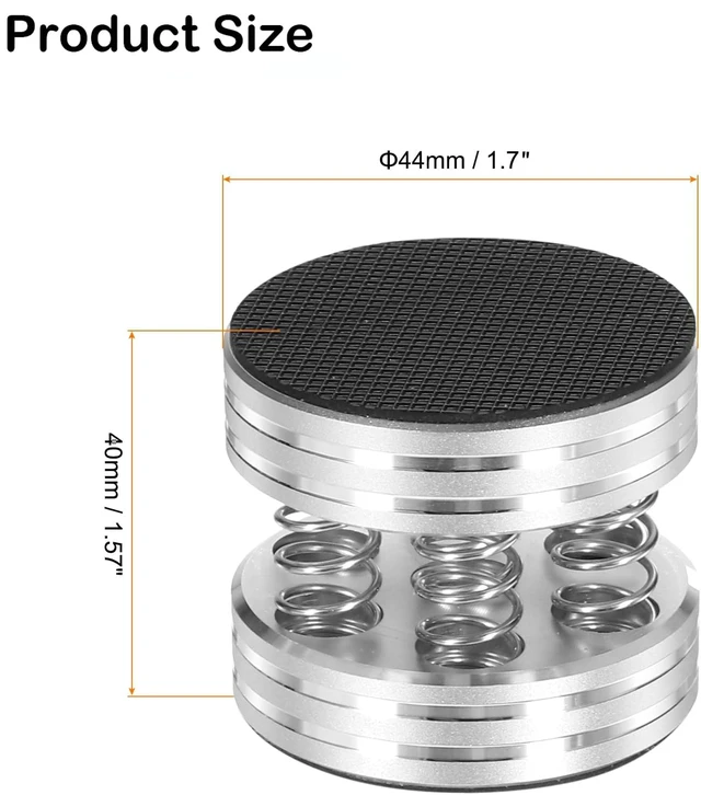 Alt view image 2 of 6 - Speaker Spikes with 3M Non-Slip Ruber Mat 44x40mm Silver,4pcs Shockproof Stand Feet for Audio Speaker Subwoofer Turntable DAC (Aluminum Silver)