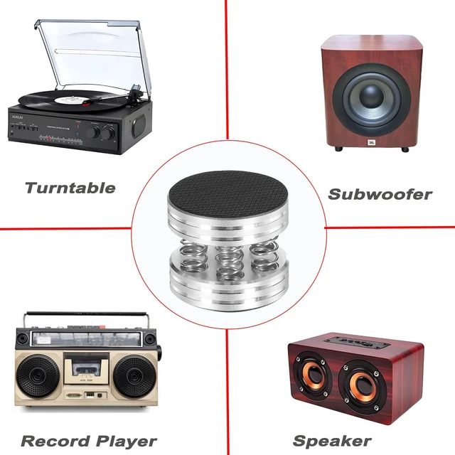 Alt view image 6 of 6 - Speaker Spikes with 3M Non-Slip Ruber Mat 44x40mm Silver,4pcs Shockproof Stand Feet for Audio Speaker Subwoofer Turntable DAC (Aluminum Silver)