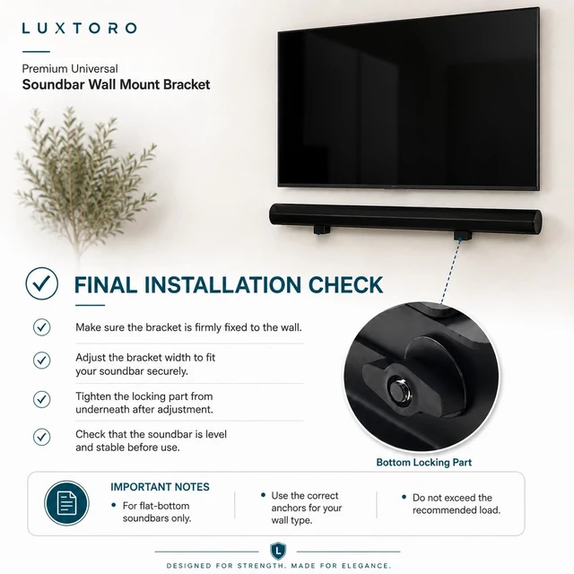 Alt view image 4 of 7 - Premium Universal Soundbar Wall Mount Bracket (Flat-Bottom) 33 lbs Heavy Duty Steel Holder Adjustable Depth Includes Screwdriver Fits Samsung Sony LG Bose JBL Sonos