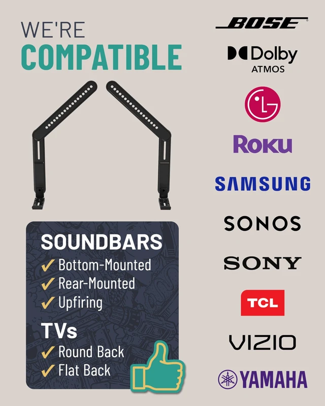 Alt view image 6 of 7 - Universal TV Soundbar Mount w/ Adjustable Height & Depth | Easy to assemble sound bar mount attaches to TV, works w/ speakers up to 15 lbs, extends 3 for Dolby Atmos compatibility