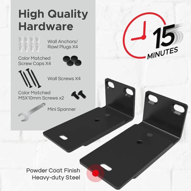 Alt view image 4 of 7 - Adjustable Soundbar Wall Mount for Bose Sound Bar, Black, Pair | Compatible with Bose 300/500/550/600/700/900 Lifestyle Ultra, Smart Sound Bar, TV Speaker, Mounting Under TV Bracket, Black
