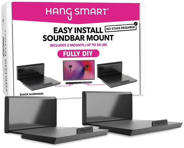 Main image of Soundbar Mount NO Stud & NO Drill Easy Install, DIY Universal Sound Bar Wall Mount Bracket, Holds up to 50LBS, Adjustable fits Most Soundbars. (Black)
