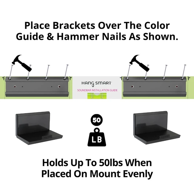 Alt view image 3 of 6 - Soundbar Mount NO Stud & NO Drill Easy Install, DIY Universal Sound Bar Wall Mount Bracket, Holds up to 50LBS, Adjustable fits Most Soundbars. (Black)