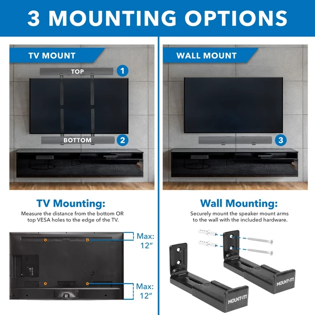 Alt view image 3 of 7 - Soundbar Mount for TV and Wall Mounting | 2-in-1 Soundbar Bracket for Back of TV or Wall Mount Installation | Universal Base Fits All Soundbars