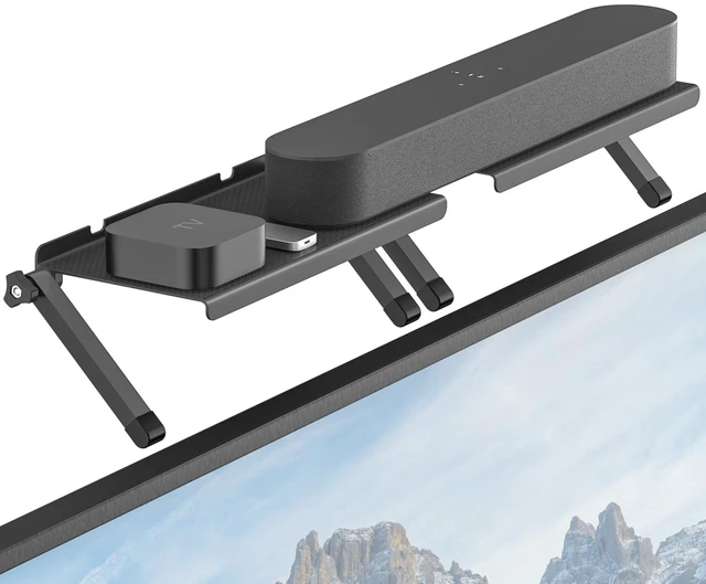 Main image of No Drill Sound Bar Mount Top of TV Universal TV Top Shelf for Small Soundbars Up to 15 Lbs, Floating Sound Bar Shelf Above TV, Fits for Samsung, Sony, LG, Vizio & More Soundbar TV Mount Bracket