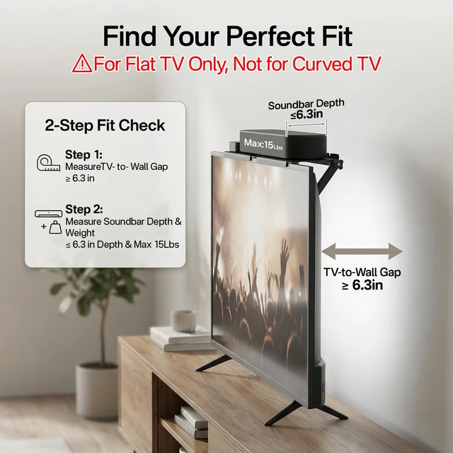 Alt view image 2 of 7 - No Drill Sound Bar Mount Top of TV Universal TV Top Shelf for Small Soundbars Up to 15 Lbs, Floating Sound Bar Shelf Above TV, Fits for Samsung, Sony, LG, Vizio & More Soundbar TV Mount Bracket