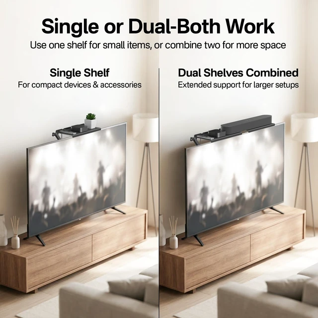 Alt view image 6 of 7 - No Drill Sound Bar Mount Top of TV Universal TV Top Shelf for Small Soundbars Up to 15 Lbs, Floating Sound Bar Shelf Above TV, Fits for Samsung, Sony, LG, Vizio & More Soundbar TV Mount Bracket