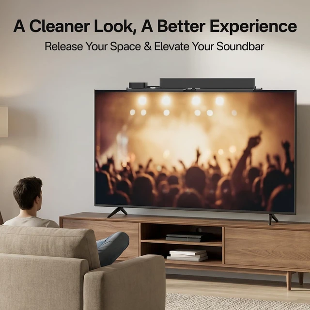 Alt view image 7 of 7 - No Drill Sound Bar Mount Top of TV Universal TV Top Shelf for Small Soundbars Up to 15 Lbs, Floating Sound Bar Shelf Above TV, Fits for Samsung, Sony, LG, Vizio & More Soundbar TV Mount Bracket