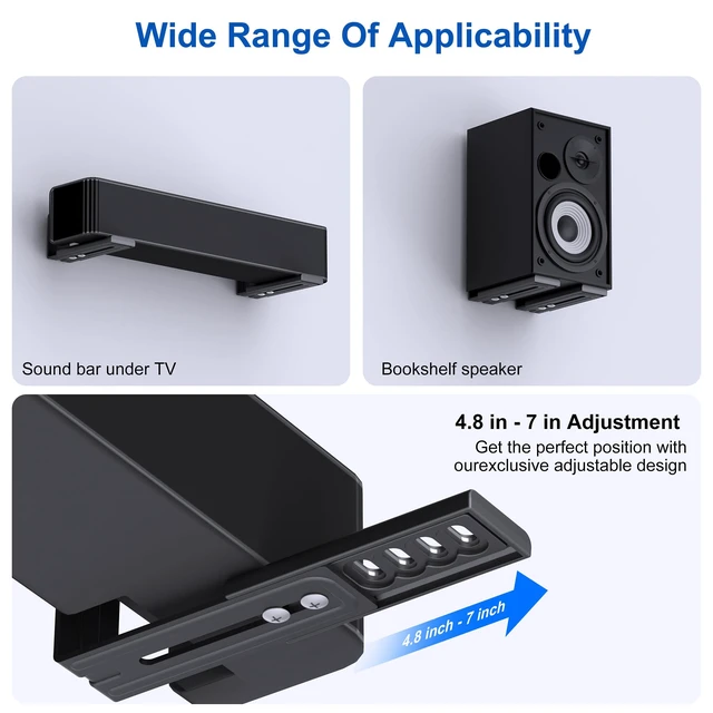 Alt view image 6 of 7 - Metal Soundbar Wall Mount, Depth Adjustable 4.7-7, | Easily Hold up to 33lbs, Speaker Bracket for Samsung, Bose, Vizio, Sony, Sonos and More, All-round Soft Pads, Black
