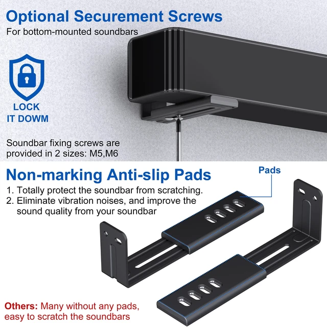 Alt view image 7 of 7 - Metal Soundbar Wall Mount, Depth Adjustable 4.7-7, | Easily Hold up to 33lbs, Speaker Bracket for Samsung, Bose, Vizio, Sony, Sonos and More, All-round Soft Pads, Black